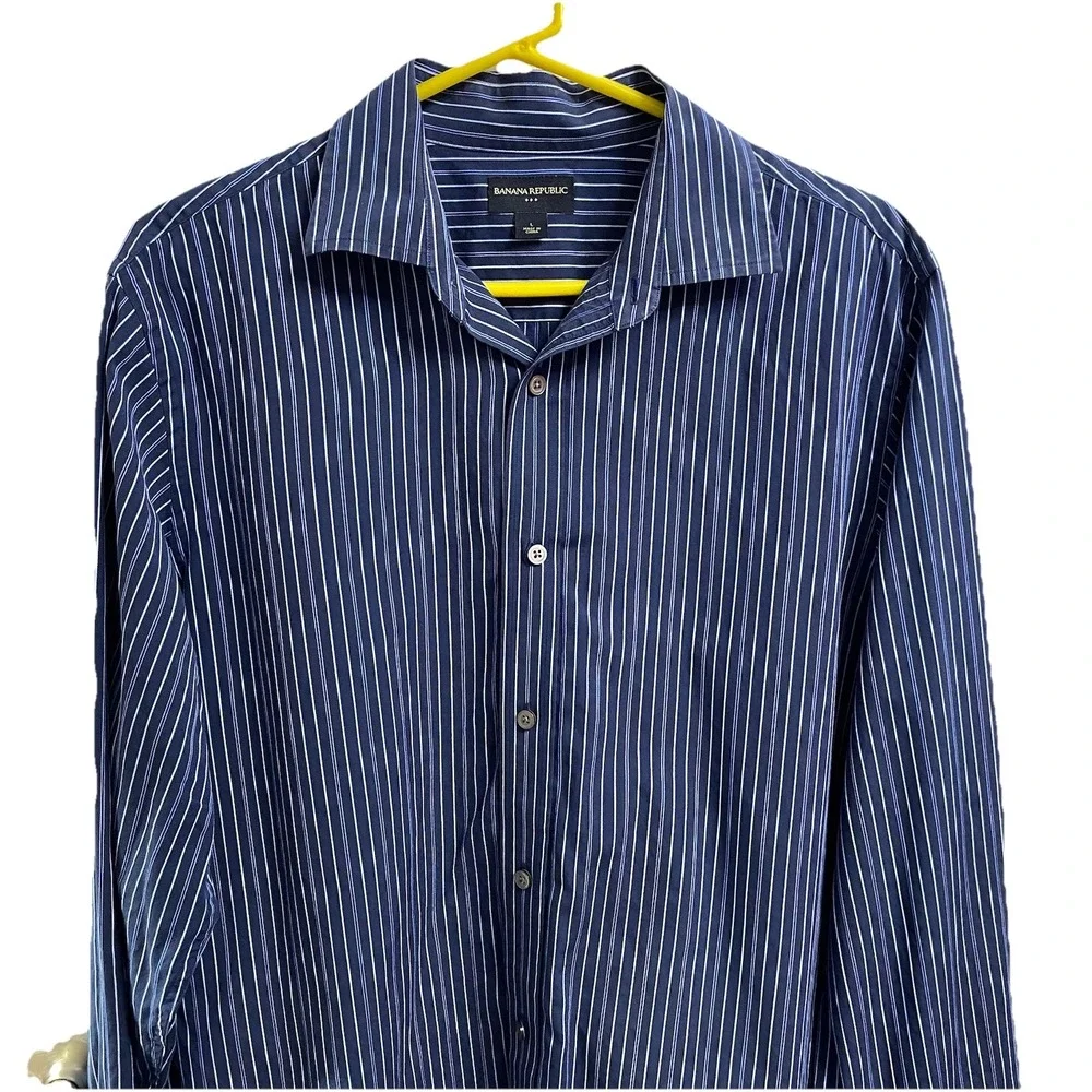 Banana Republic Men Long Sleeve Button Down Stripe Blue&White Dress Shirt Sz.L‎